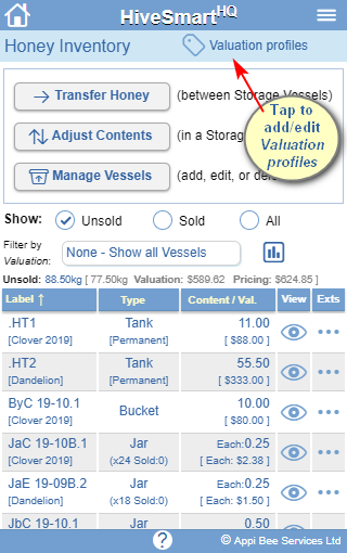 Variable rate Honey valuation