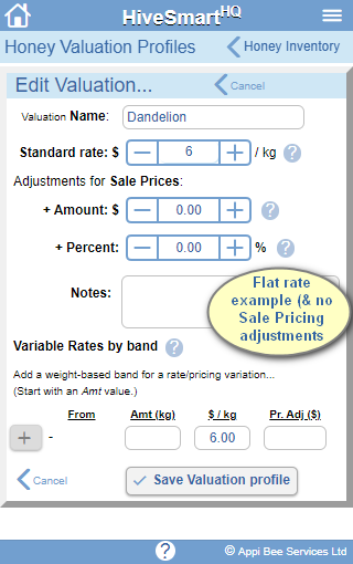 Flat rate Honey valuation