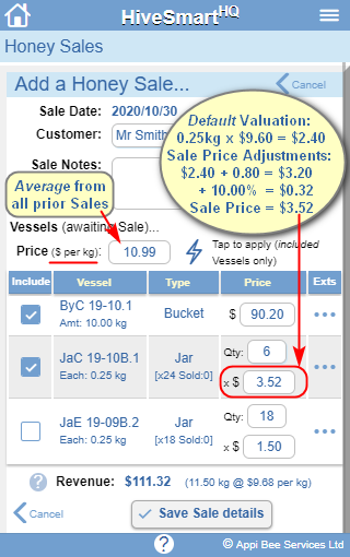 Honey sale pricing