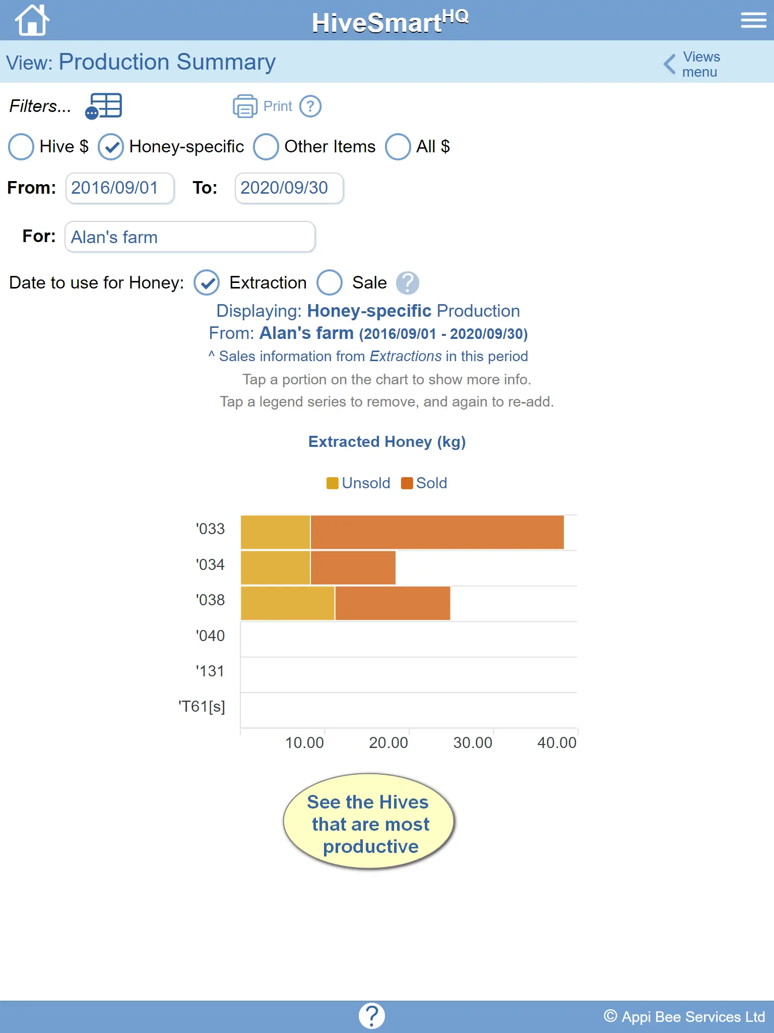 Equipment tracking inside the beekeeper software